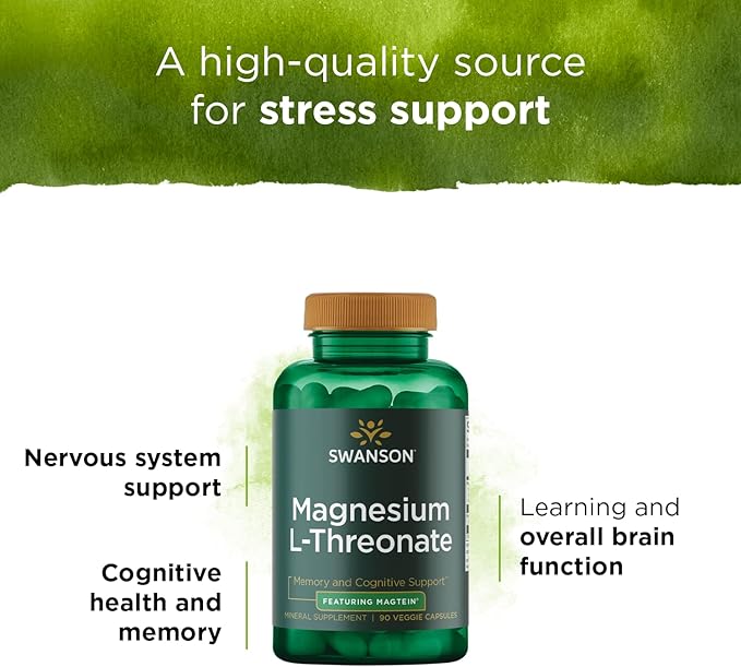 Swanson Magnesium L-Threonate - Mineral Supplement Promoting Nervous System Health - May Support Cognitive Health, Learning & Memory - (90 Veggie Capsules)