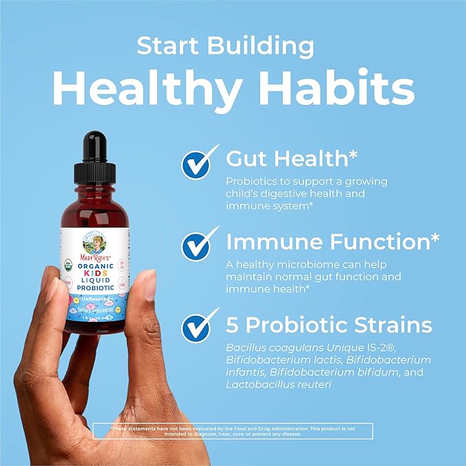Kids Probiotic Liquid Drops by MaryRuth's | USDA Organic Probiotics for Digestive Health | Ages 4+ Gut Health & Immune Support Supplement | Overall Health | Vegan | Non-GMO | 1 Fl Oz