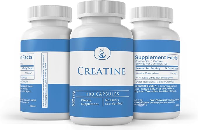 PURE ORIGINAL INGREDIENTS Creatine, (100 Capsules) Always Pure, No Additives Or Fillers, Lab Verified