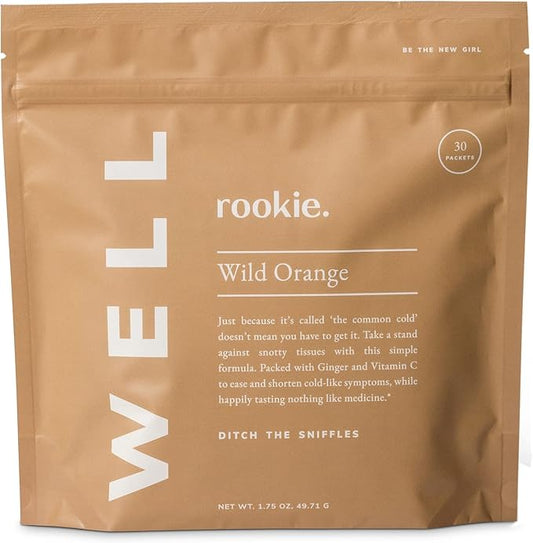 Rookie Wellness Well – Vegan Immune Support Packets with 1000 mg of Vitamin C, 14 mg of Vitamin E, and Ginger in a Natural Citrus Flavor - Sugar and Filler Free (30 Servings, Wild Orange)