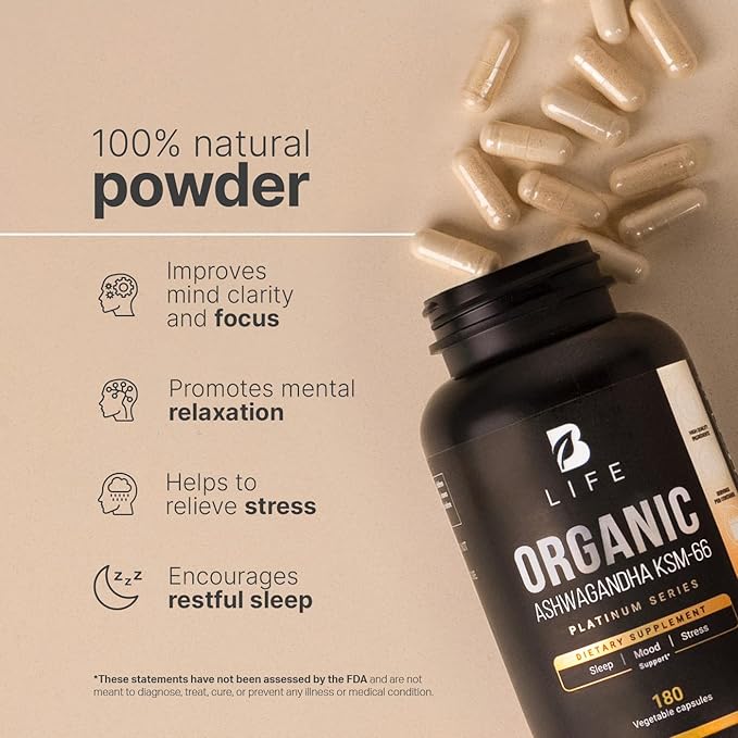 Vegan Pure Organic Ashwagandha Powder KSM-66 Extract and Organic