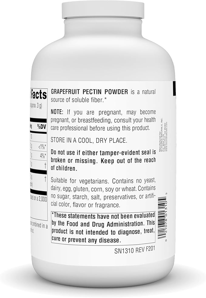 Source Naturals Grapefruit Pectin, Soluble Fiber - Dietary Supplement - 16 oz Powder
