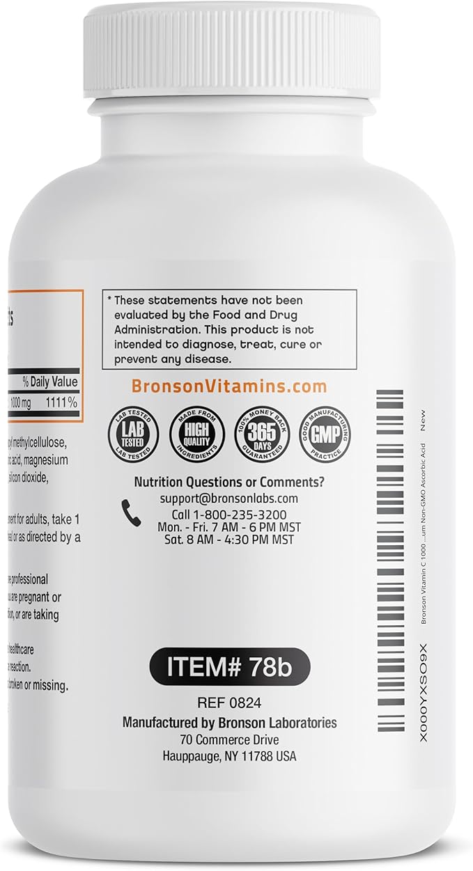 Bronson Vitamin C 1000 mg Sustained Release Premium Non-GMO Ascorbic Acid, 250 Tablets