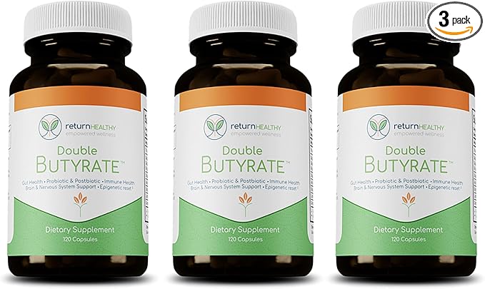 Double Butyrate Gut Health Supplement|Probiotic & Postbiotic Digestive Supplements for Gut Support|Enhances Immune, Brain, & Nervous System Function|Odor-Free Formula | 120 caps, 3 Pack