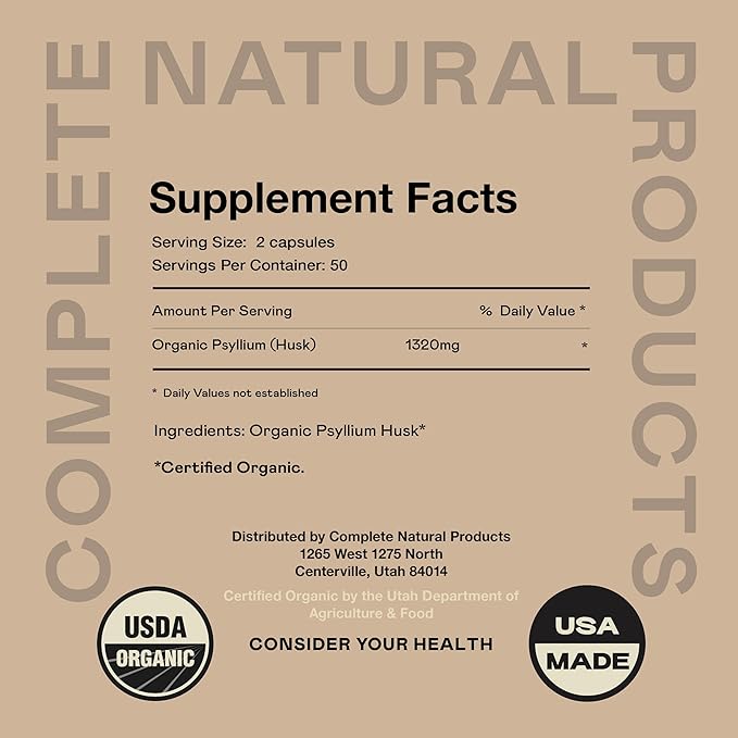Pure Natural Whole Psyllium Husk Powder Capsules - 660mg Capsules 100 Pure Unflavored Fiber & Colon Cleanse Pills