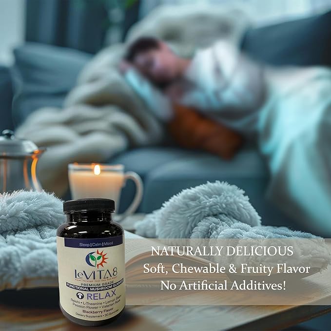 LeVITA8 Premium Reishi Mushroom Sleep Gummies - 100% Natural BlackBerry Flavor - Promotes Calm & Mood Balance for Deep Sleep - 1 Month Supply for Natural Sleep Aid Melatonin-Free
