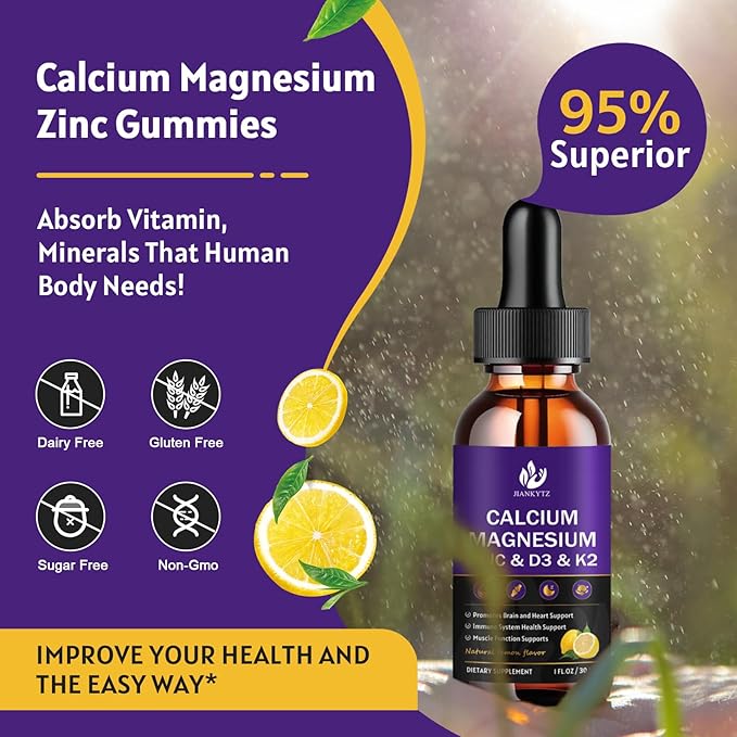 Calcium Magnesium Zinc 1300mg with Magnesium Glycinate, Vitamin C D3 K2 B6 and Sea Moss | Calcium Supplement Calcium with Vitamin D3 K2 Liquid Drop | Gluten Free | 2 Pack