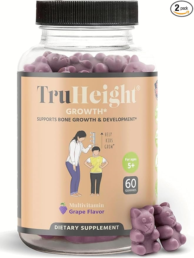 TruHeight Growth Gummies (Grape) Natural Growth & Development Supplement for Kids & Teens - Vitamin D, K, Calcium & Ashwaganda - Bone Strength Vitamins - Picky Eater Vitamin for Kids - Ages 5+