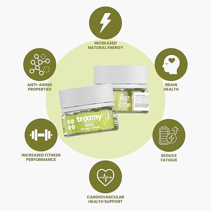 Troomy Boost Cordyceps All Natural Mushroom Gummies - Supports Active Lifestyle & Hyper Focus - Lemon Lime - 30 Count