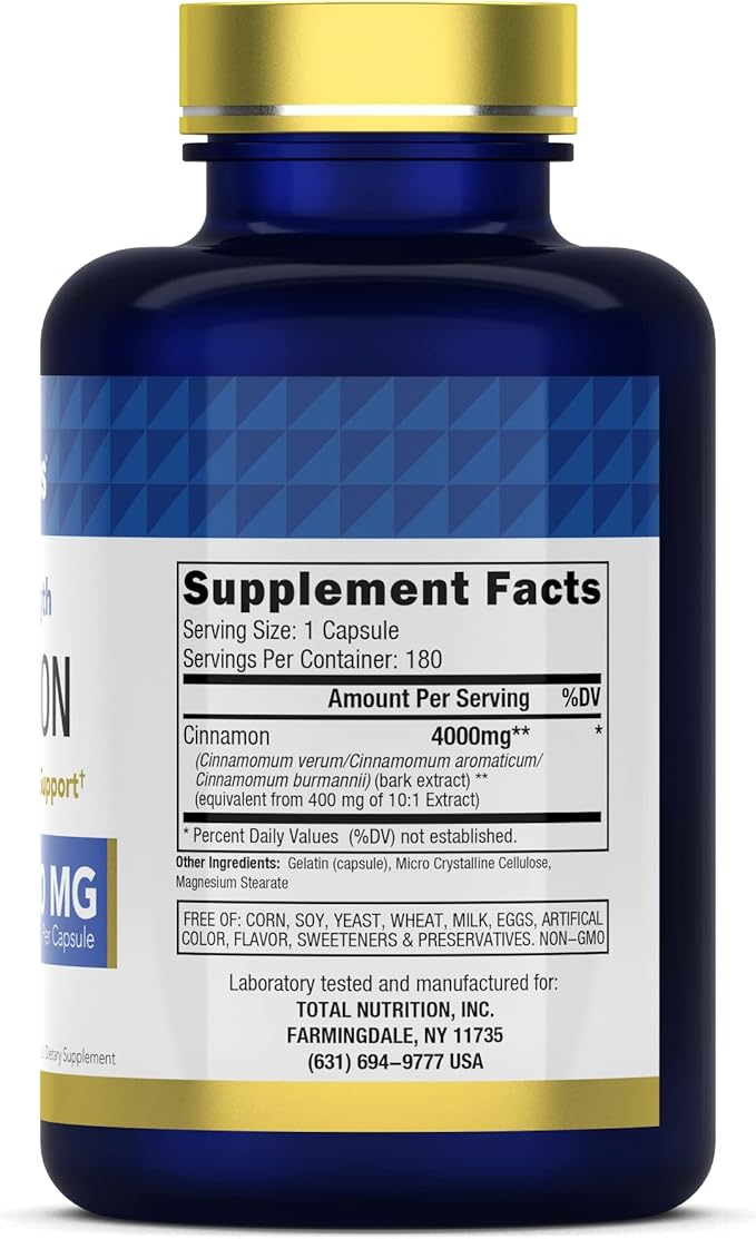 Cinnamon Capsules 4,000 mg Equivalent - 180 Capsules | Cassia & Ceylon Cinnamon Pills | Two Varieties! | Non-GMO! | Made in The USA!