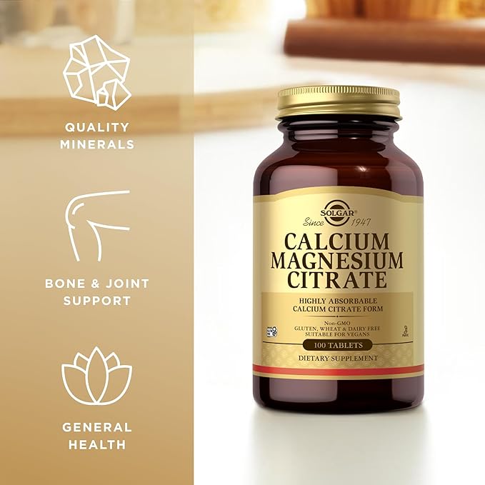 Solgar Calcium Magnesium Citrate - 100 Tablets, Pack of 2 - Non-GMO, Vegan, Gluten Free, Kosher - 40 Total Servings