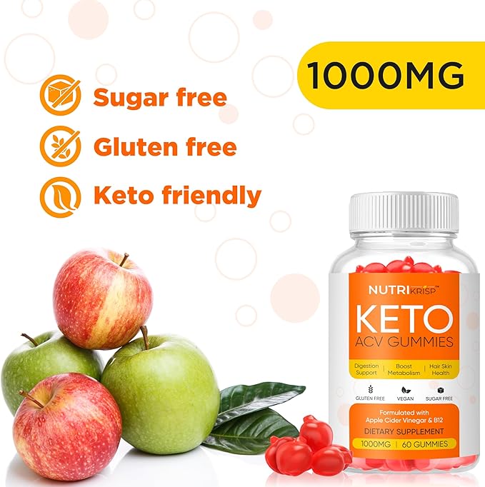 Keto ACV Gummies - Sugar-Free Gluten-Free Apple Cider Vinegar Supplement for Men Women (1000MG)