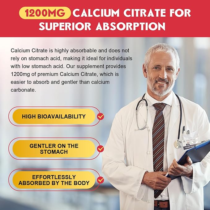 Sugar Free Calcium Citrate Gummies 1200 mg with vitamin d3, K2, Magnesium, Zinc for Bone, Muscle & Immune Support, High Absorption Calcium Supplement for Women & Men, Raspberry Flavor, 60 Chews