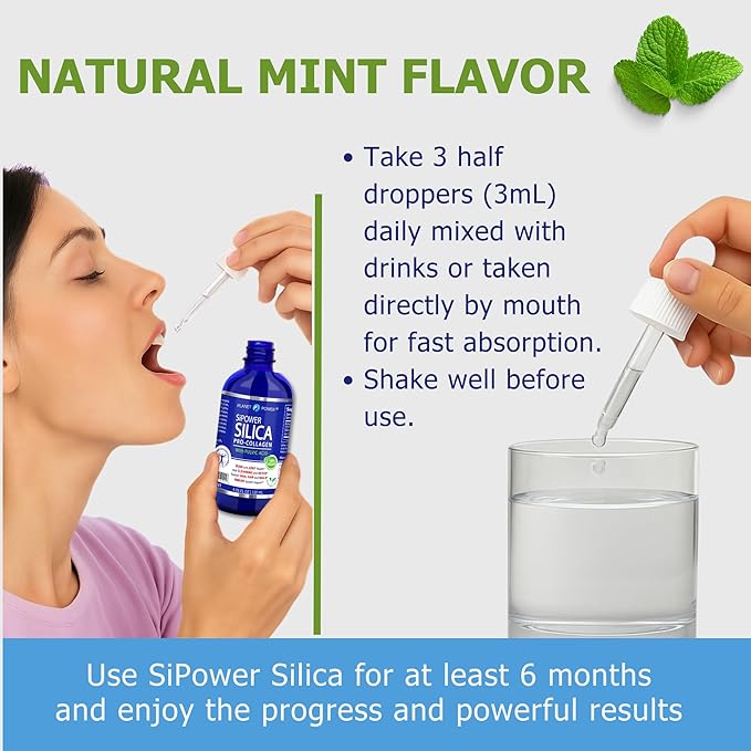 SiPower Silica Vegan Collagen, Supplement Drops - Liquid Orthosilicic Acid (CH-OSA) + Fulvic Acid. Natural Collagen Booster for Joints, Bones, Hair, Skin, Nails, Immune & Digestive Health-4oz