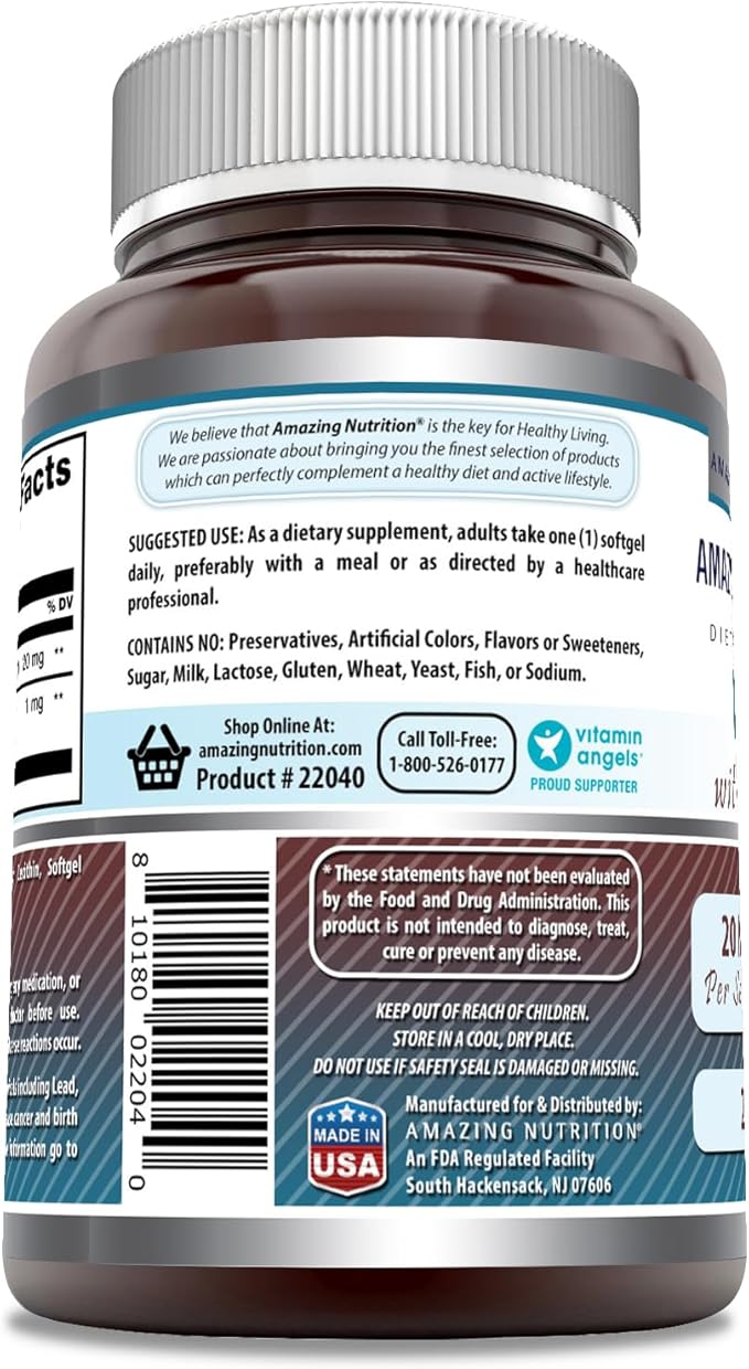Amazing Formulas Lutein 20 mg with Zeaxanthin 800 mcg | Softgels Supplement | Non-GMO | Gluten Free | Made in USA (240 Count)