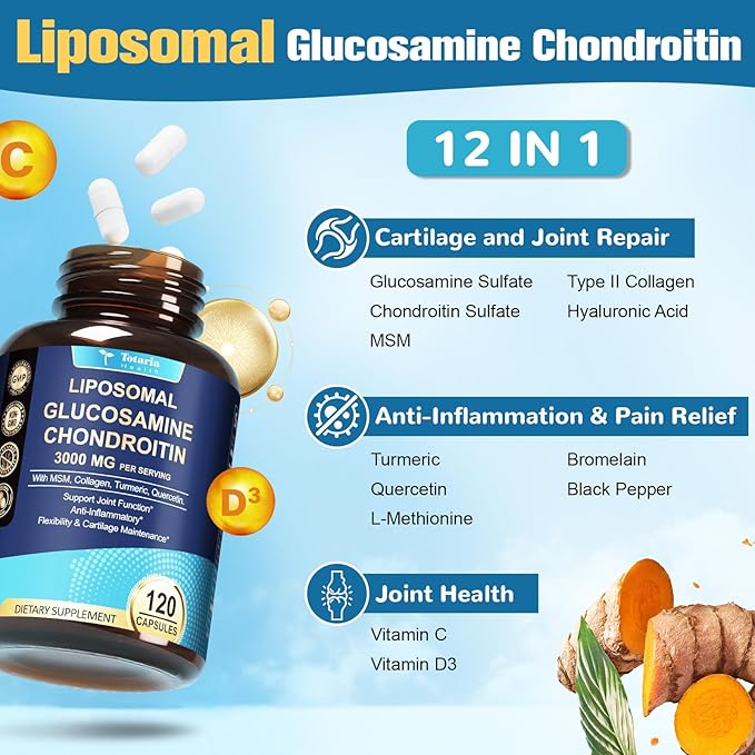 Glucosamine Chondroitin MSM Collagen, 3000MG HSA FSA Eligible Items Only List - Joint Supplements for Men & Woman, Hsa Store Eligible Items Anti-Inflammation Supplement, 120 Capsules Made in USA