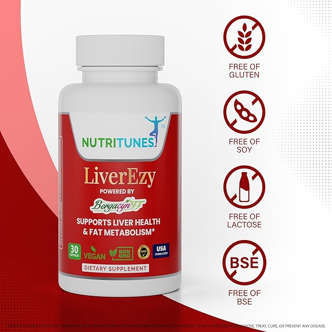 LiverEzy Liver Health & Fat Metabolism Supplement with Bergacyn FF (Bergamot and Artichoke Proprietary Blend) – Non-GMO, Vegan, GMP-Compliant – 30 Capsules, 30-Day Supply