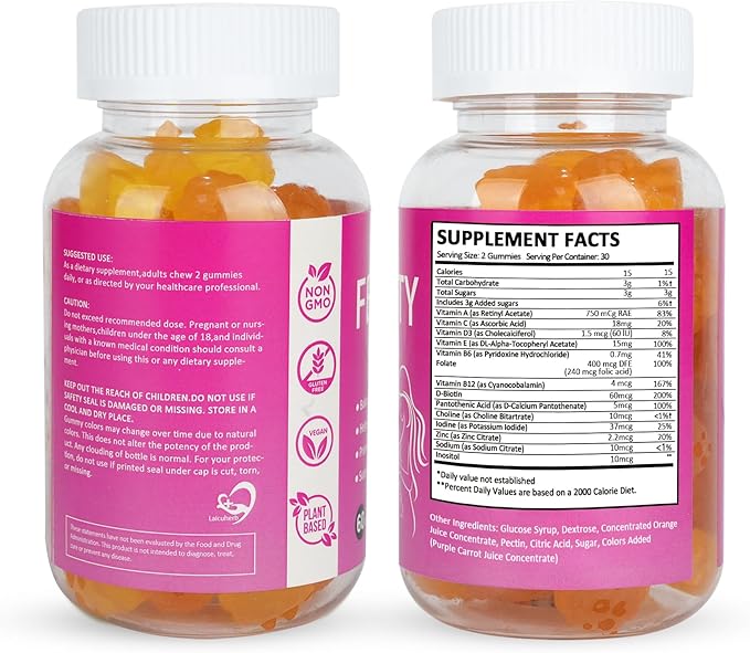 Fertility Support Gummies for Women Hormonal Balance & Conception Support, Prenatal Vitamins with Myo-Inositol & Pantothenic Acid, Fertility Gummies for Women Get Pregnant Fast, 60 Count