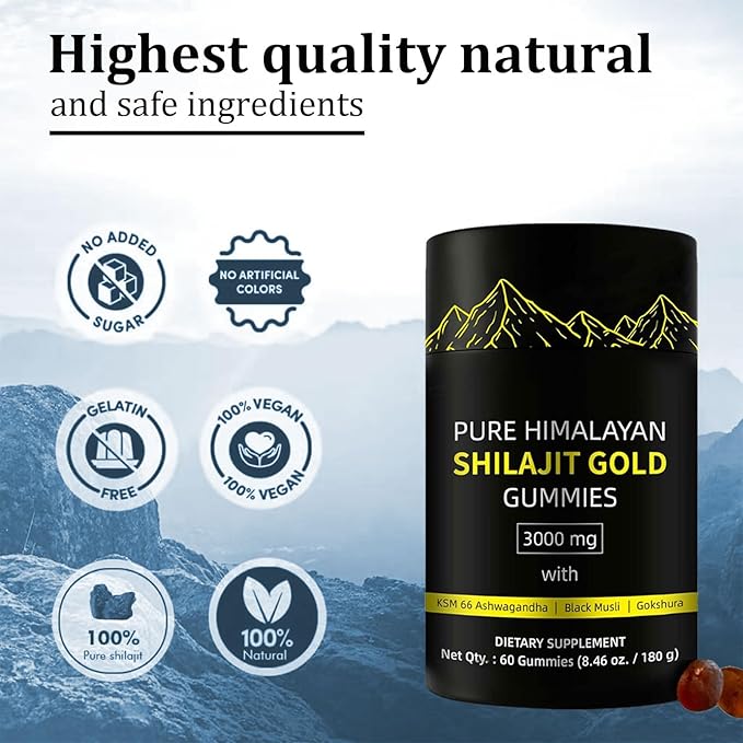 Shilajit Gummies | UltimaPeak Pure Himalayan Shilajit for Men | Lab Tested I No Added Sugar | Ashwagandha, Gokshura | Fulvic Acid & 85+ Trace Minerals for Men, Women | Non-GMO | 60 Gummy
