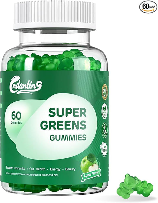 Super Greens Gummies for Women - Daily Vitamins Supplement with 20+ Nutrients, Vitamins and Minerals, Immune Support, Digestive Health, Energy Boost, Natural Green Apple Flavor, 60 Gummies