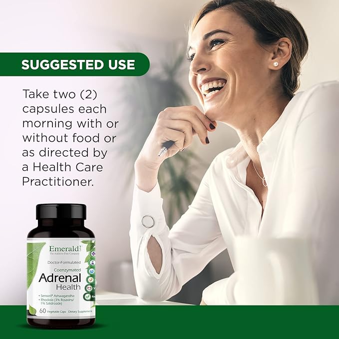 EMERALD LABS Adrenal Health - Stress Relief, Energy Support & Restorative Sleep with Sensoril Ashwagandha, B Vitamins, Rhodiola & More* - Gluten-Free - 60 Vegetable Capsules (30-Day Supply)