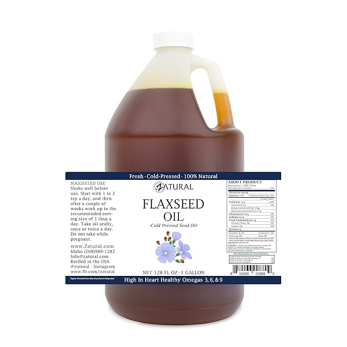 Zatural Flaxseed Oil Organically Grown 100% Pure Flax Seeds Cold Pressed Vegan Omega Fatty Acids 128oz (1 Gallon)