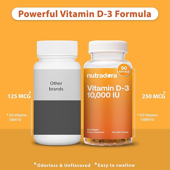 D3 Vitamin 10000 IU Softgels 250 MCG - Vitamin D Supplements for Women and Men with Immune Support & Bone Health, Non-GMO, Olive Oil, 90 Softgel Capsules