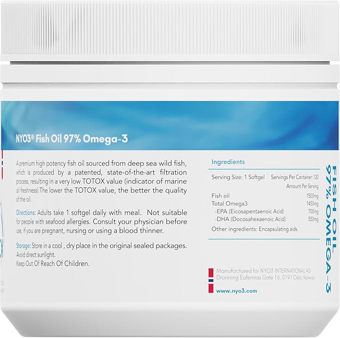 Omega 3 Fish Oil 1500mg with DHA & EPA Fatty Acids, 97% Omega 3 Supplement 120 Softgel –Burpless for Heart, Brain & Joint Health