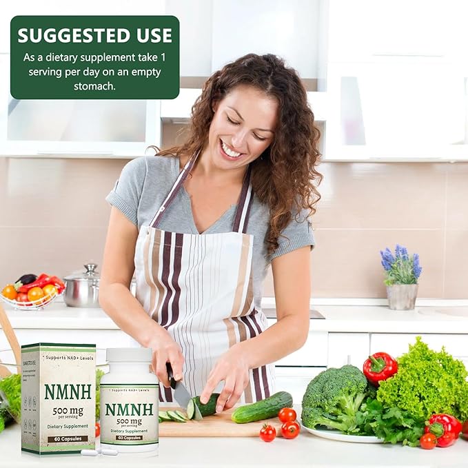 NMNH (NMN Supplement) (Dihydronicotinamide Mononucleotide) 500mg Per Serving, 60 Count (30 Servings), NAD Supplement to Boost NAD+ Levels (Gluten Free, Non-GMO)