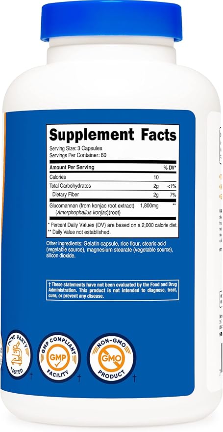 Nutricost Glucomannan 1,800mg Per Serving, 180 Capsules (3 Bottles)