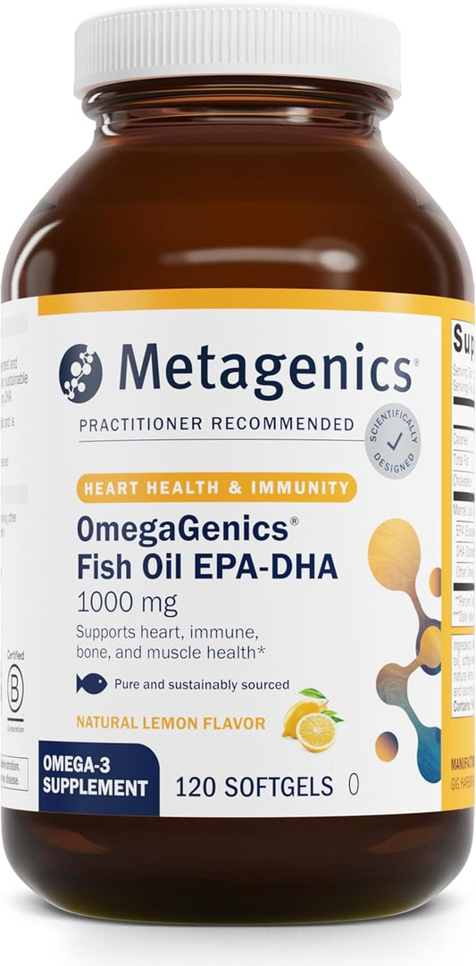 Metagenics OmegaGenics Fish Oil EPA-DHA 1000 mg - High Potency - Omega-3 Fish Oil Supplement - for Heart Health, Musculoskeletal Health & Immune System Health* - with DHA & EPA - 120 Softgels