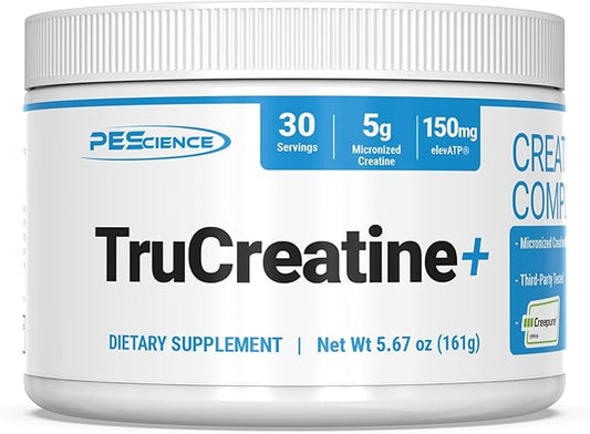 PEScience TruCreatine+ Creapure Creatine Monohydrate Powder, Micronized Creatine with ElevATP, 5g Per Serving, for Men & Women, Supports Muscle Growth, Strength & Recovery, 30 Servings
