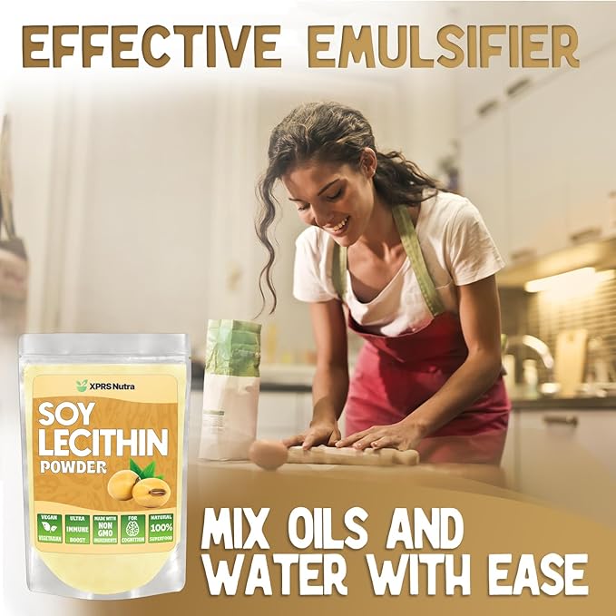 XPRS Nutra Soy Lecithin Powder Food Grade Fat Emulsifier - Suitable for Cooking, Baking and More - Vegan Friendly Soy Lecithin Powder Cooking Aid (8 Ounce)