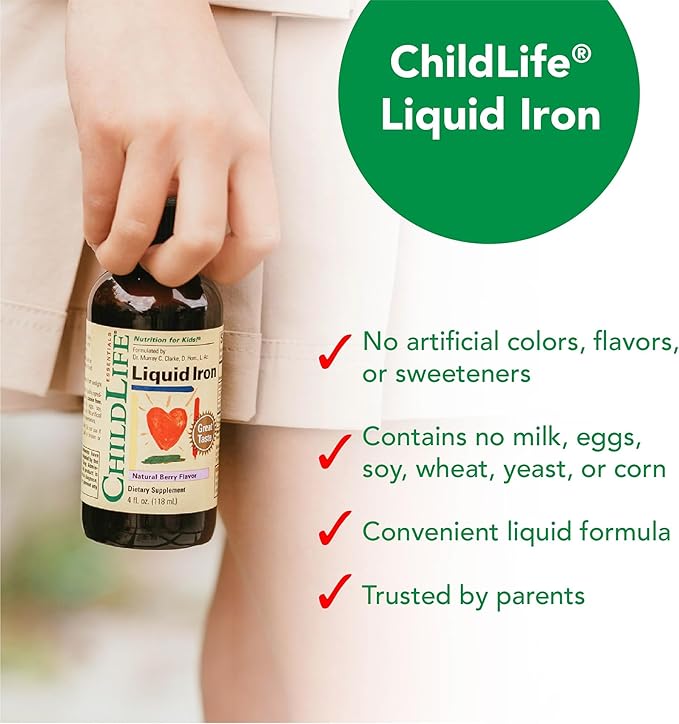 CHILDLIFE ESSENTIALS Liquid Iron - Liquid Iron Supplements for Kids, Iron Drops, Toddler Iron Supplement, Iron Liquid, Iron for Kids, Baby Iron Supplement, Gluten Free - Natural Berry, 4 Fl Oz