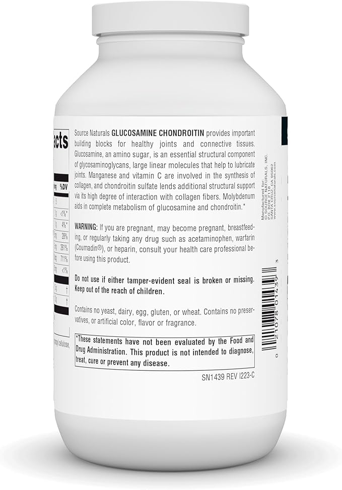 Source Naturals Extra Strength Glucosamine Chondroitin, Promotes Healthy Joints*, 240 Tablets