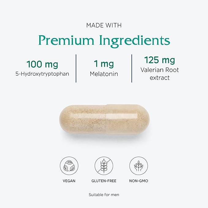 Vitanica Sleepblend, Non Habit Forming Sleep Support Supplement, with Melatonin, Valerian Root, Passionflower and Hops, Vegan, 60 Capsules