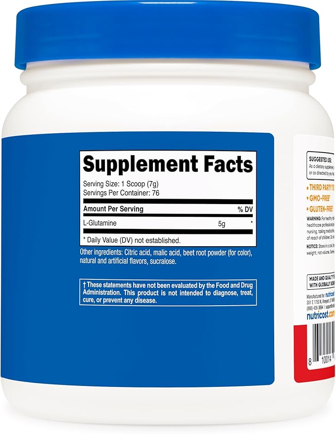 Nutricost L-Glutamine Powder 500 Grams (Fruit Punch)