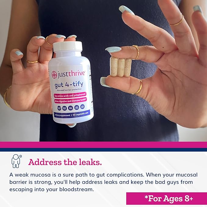 Just Thrive Gut 4-tify - Gut Health Supplements for Women and Men - Anti Bloat, 90 Vegetable Capsules