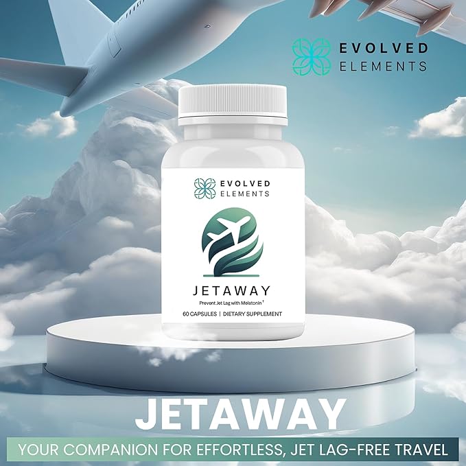 JetAway – Natural Sleep Support Supplement with Bio-Fermented Melatonin – Jet Lag Support – Allergen-Free, No Jet Lag (60 Capsules)