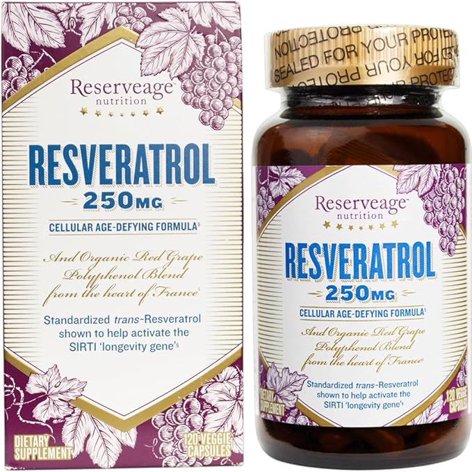 Reserveage Nutrition Beauty Resveratrol 250 mg - Best Trans-Resveratrol - Vegan Antioxidant Supplement for Cellular & Heart Health - Aids Healthy Aging & Immune Health - 120 Vegetable Capsules