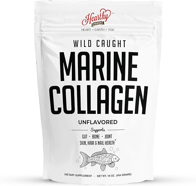 Marine Collagen Powder 16 Oz - Sourced from Wild-Caught Fish, Pescatarian Friendly, Keto Certified & Non-GMO Verified - Easy to Mix in Water - 45 Servings