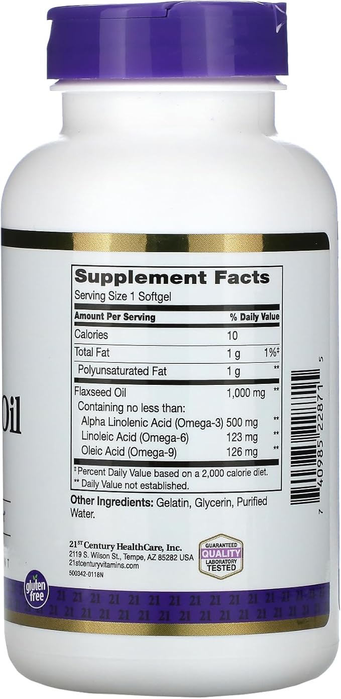 21st Century Flaxseed Oil 1000 Mg Softgels, 120-Count (22871)