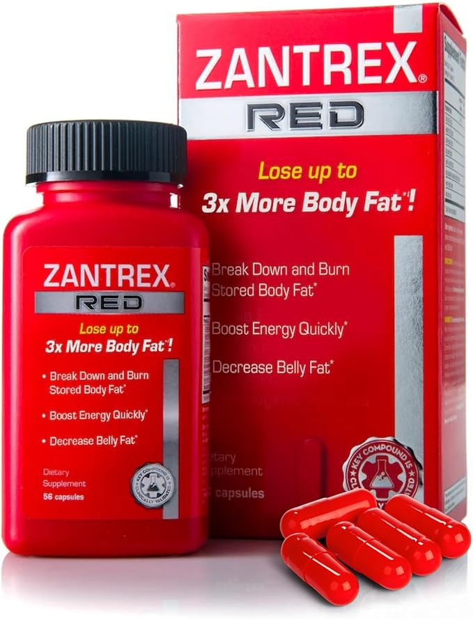 Zantrex Red Fat Burner & Active Energy Booster Supplement | Supports Body Sculpting, Increased Focus & Workout Performance | 56 Capsules