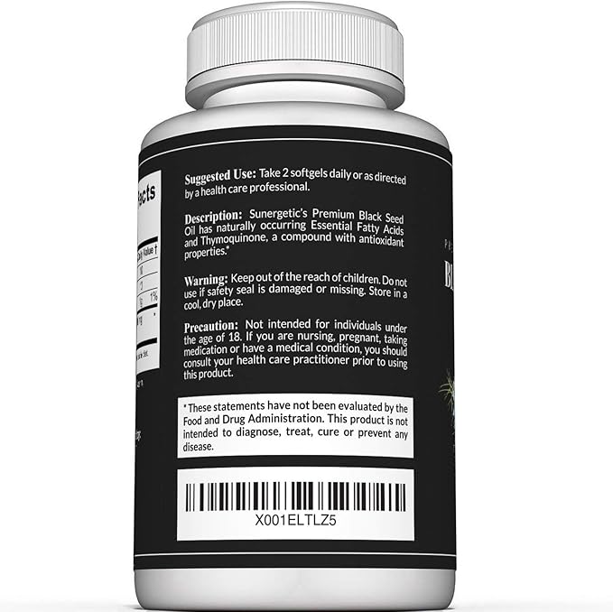Sunergetic Premium Black Cumin Seed Oil Softgels – 1,000mg of Black Seed Oil Per Serving – Non GMO Cold Pressed Nigella Sativa – Includes Thymoquinone & Omega’s - 90 Softgels