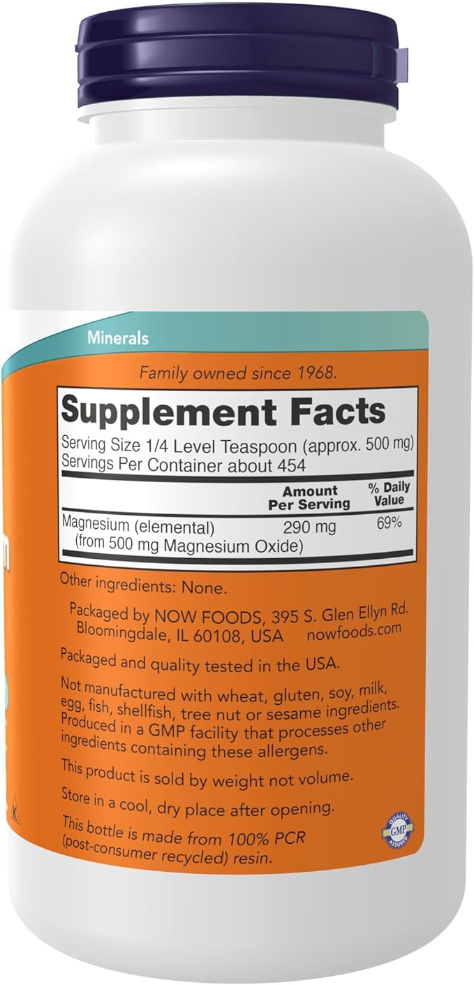 NOW Supplements, Magnesium Oxide, Enzyme Function*, Nervous System Support*, 8-Ounce (Pack of 2)