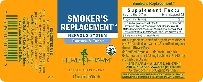 Herb Pharm Smoker's Replacement Liquid Herbal Formula for Nervous System Support - 1 Ounce