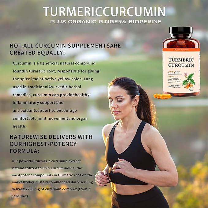 Curcumin Turmeric 2250 mg - 95% Curcuminoids, Turmeric Supplement Improved Absorption - Daily Joint & Immune Support - Vegan, Non-GMO,90 Capsules (1pcs)