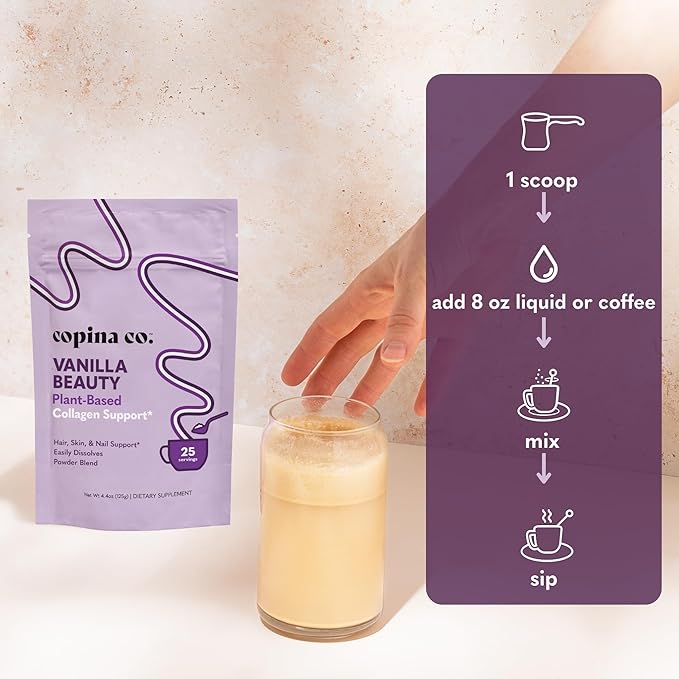Vanilla Beauty Vegan Collagen Booster Creamer: Plant Based Collagen Support Smoothie Drink Vegan Creamy Blend | Vanilla Flavor | 1 Bag - 25 Servings per Bag