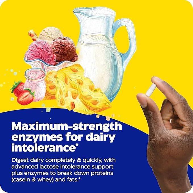 Enzymedica Lacto, Maximum Strength Formula for Dairy Intolerance, with Enzymes Lactase and Protease, Relieves Digestive Discomfort, 30 Capsules (30 Servings)