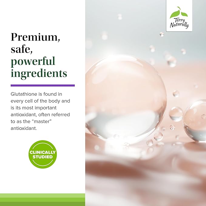 Terry Naturally Clinical Glutathione - Antioxidant Supplement for High Absorption - Dietary Supplement with L-Glutathione - Vegan Supplement to Support Cell Health - 60 Slow Melt Tablets